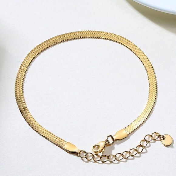 Evanna Fox Jewelry - Gold Herringbone Flat Snake Chain Bracelet 4mm